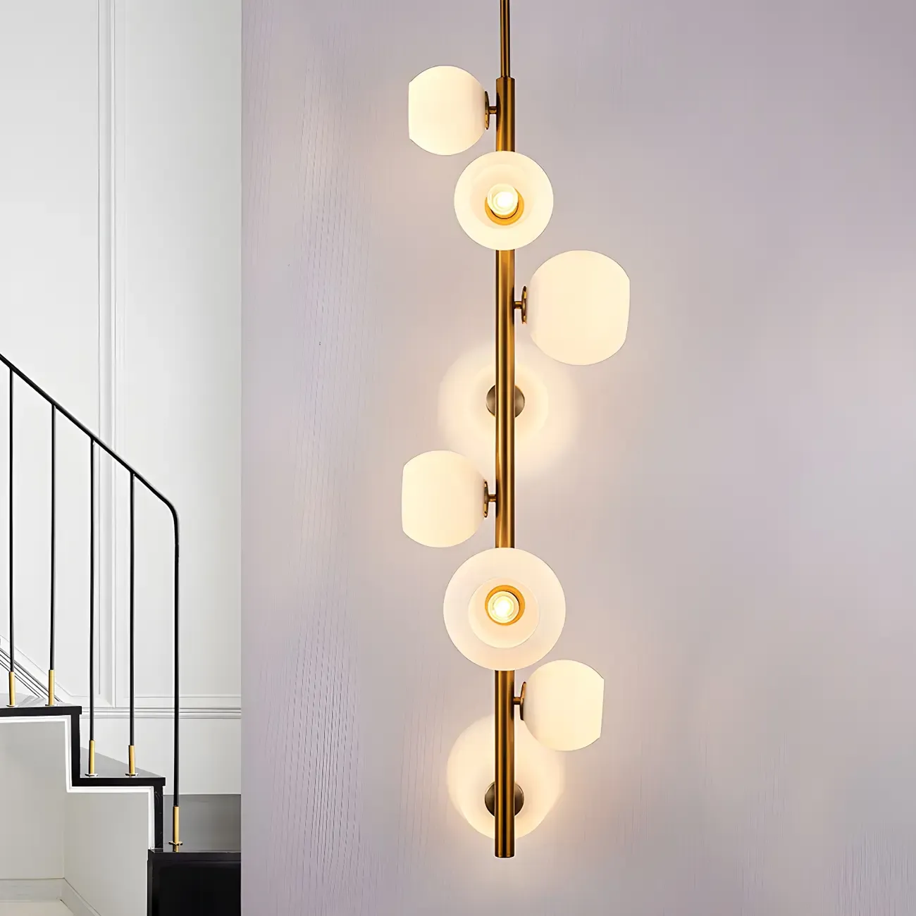 8-Light Modern Brass Multi-Direction Vertical Downrod Chandelier
