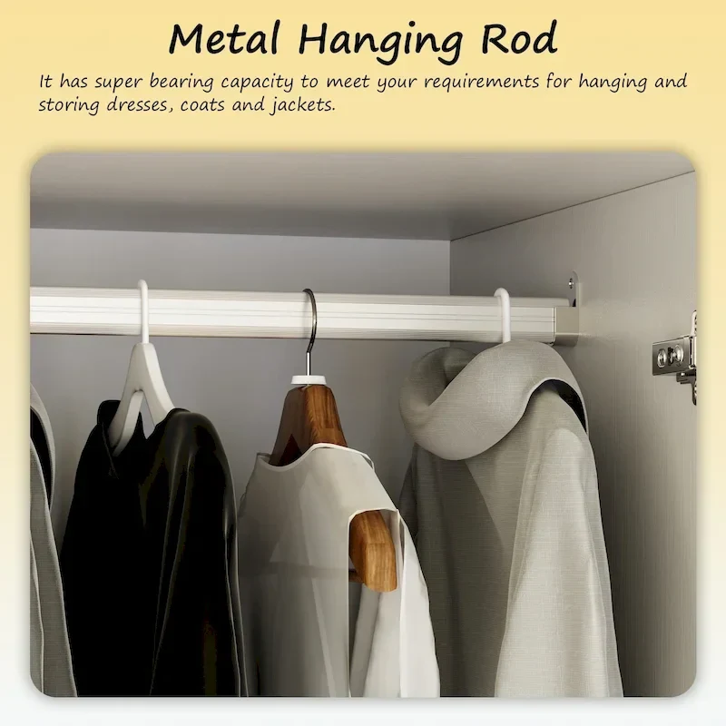 Wardrobe Armoire Closet 59W Large Freestanding Wardrobe Cabinet White