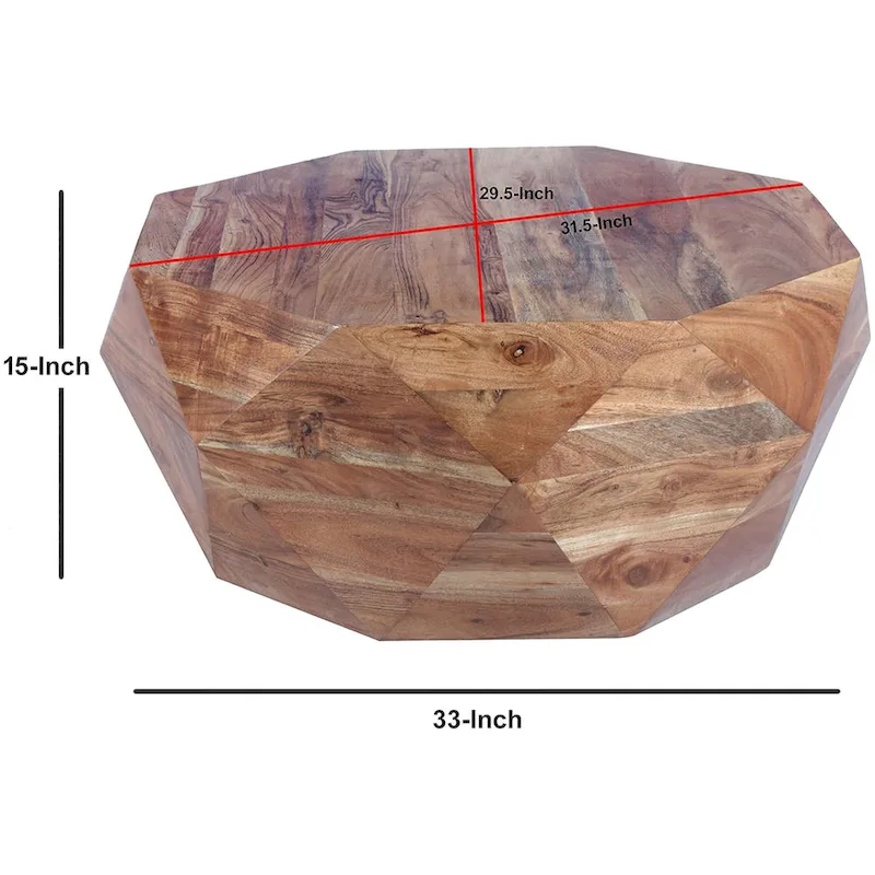 Bon 33 Inch Diamond Shape Acacia Wood Coffee Table With Smooth Top, Natural Brown