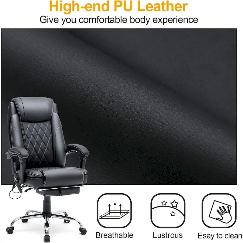 Ergonomic Heated Executive Office Chair with 2/4/6-Point Massage, Retractable Footrest, and PU Leather