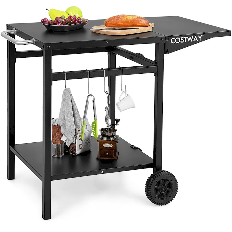 Costway Double-Shelf Movable Dining Cart Table Multifunctional Kitchen - See Details