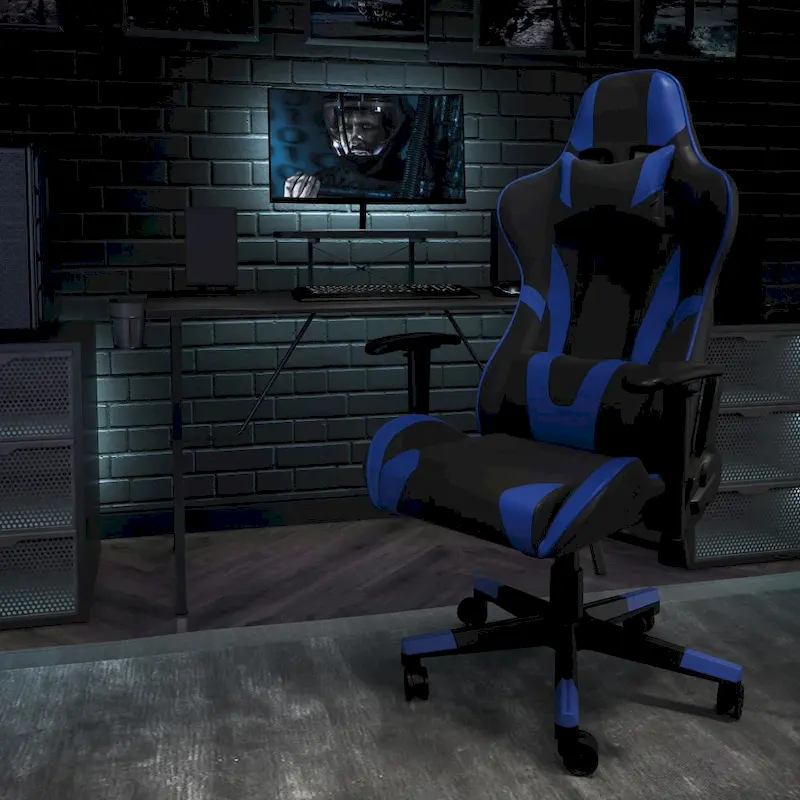 Racing Gaming Ergonomic Chair with Fully Reclining Back in Red LeatherSoft