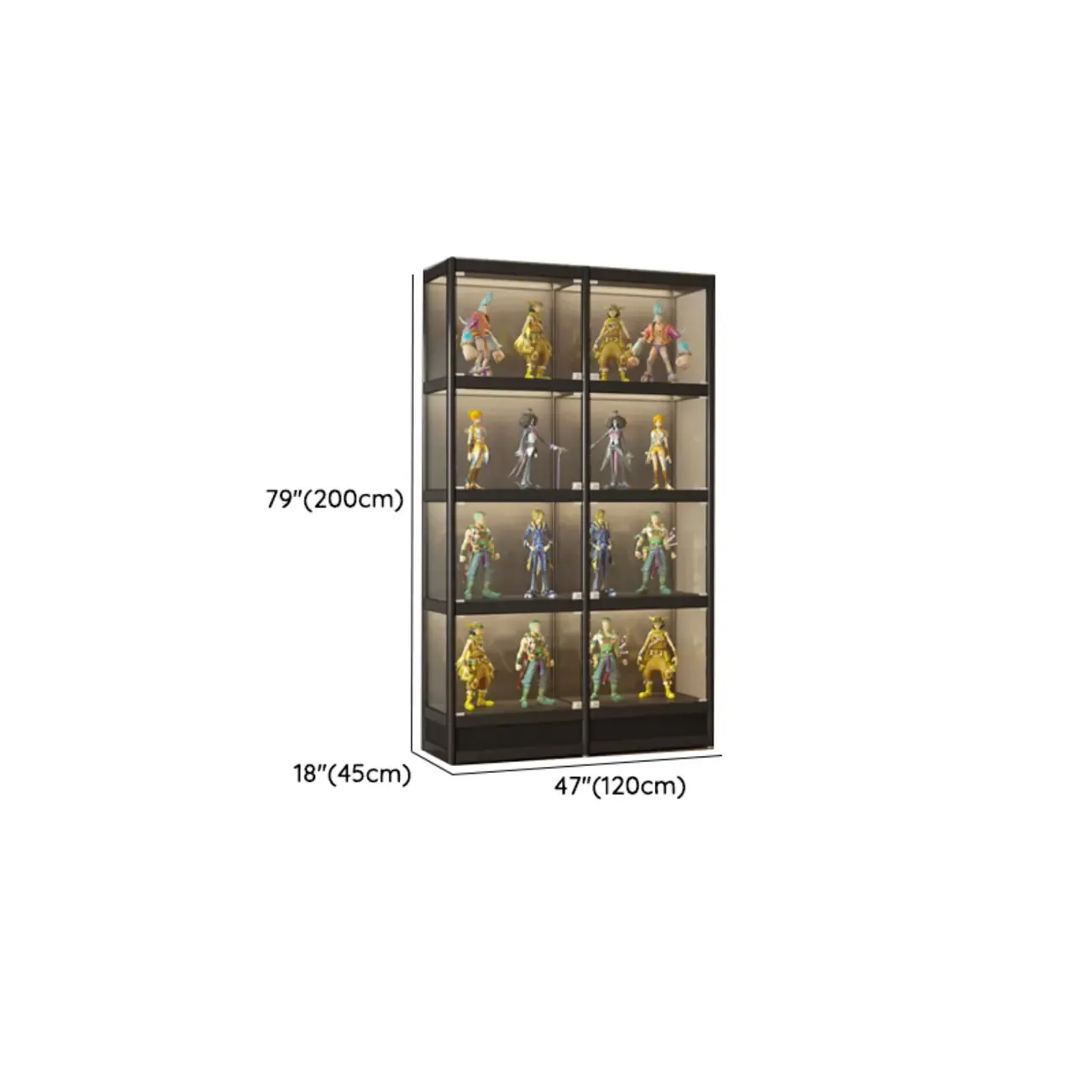 Adjustable Black Metal Shelf Glass Display Cabinet