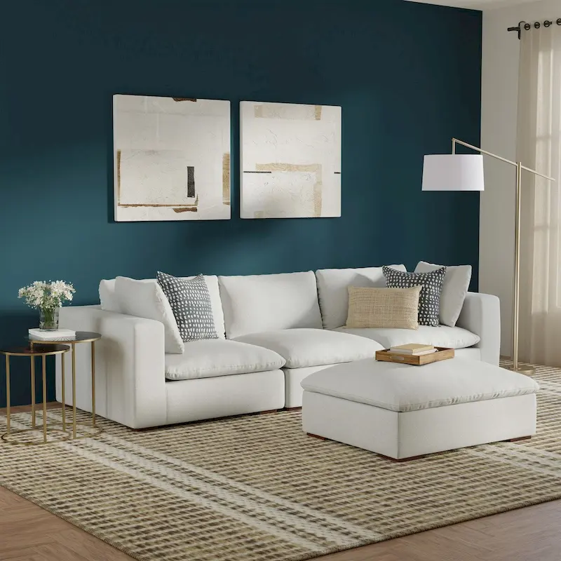 3-Seater Modular Sofa and Ottoman Set Velvety Chenille Performance Fabric