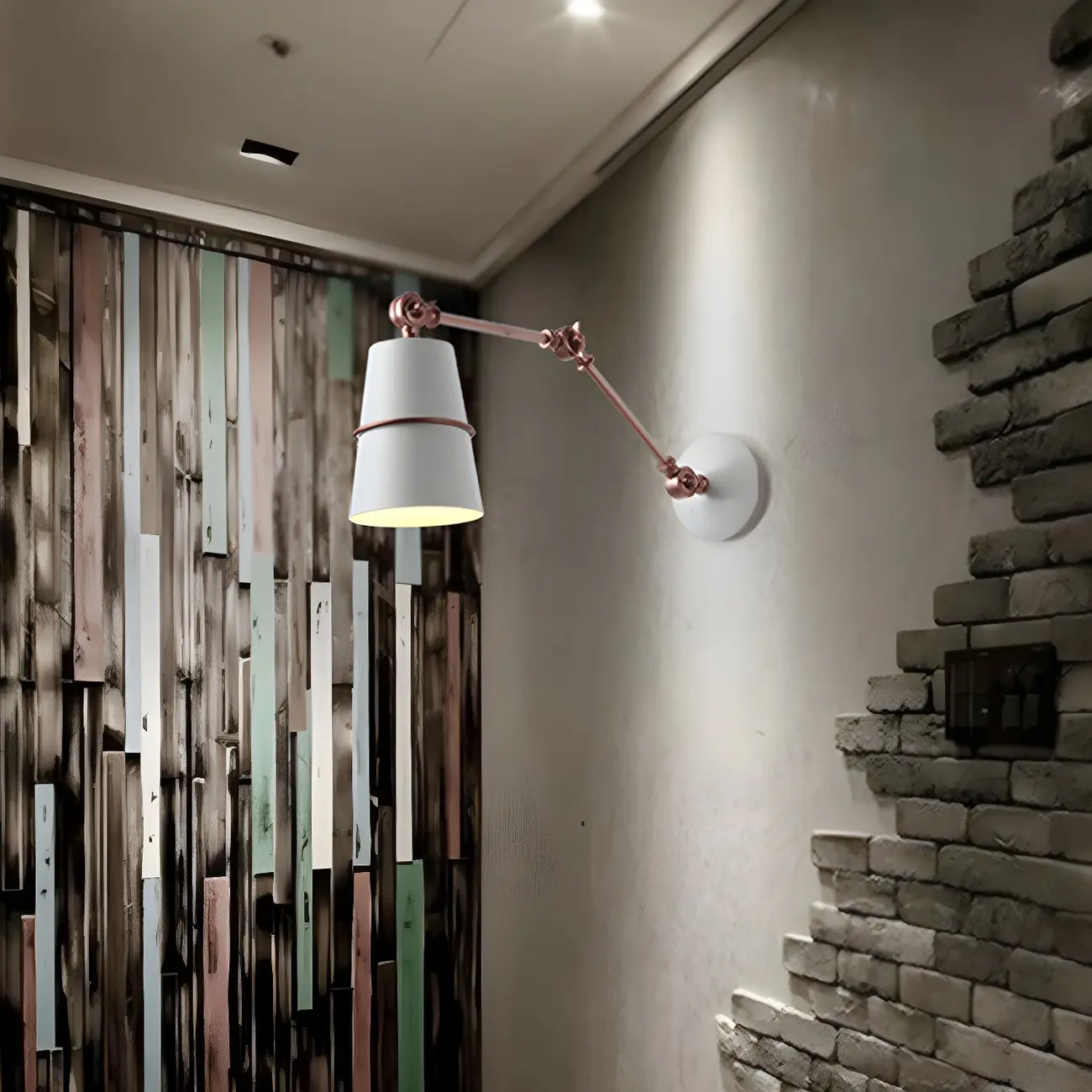 Metal Conical Black and Brass Swing Arm Wall Light