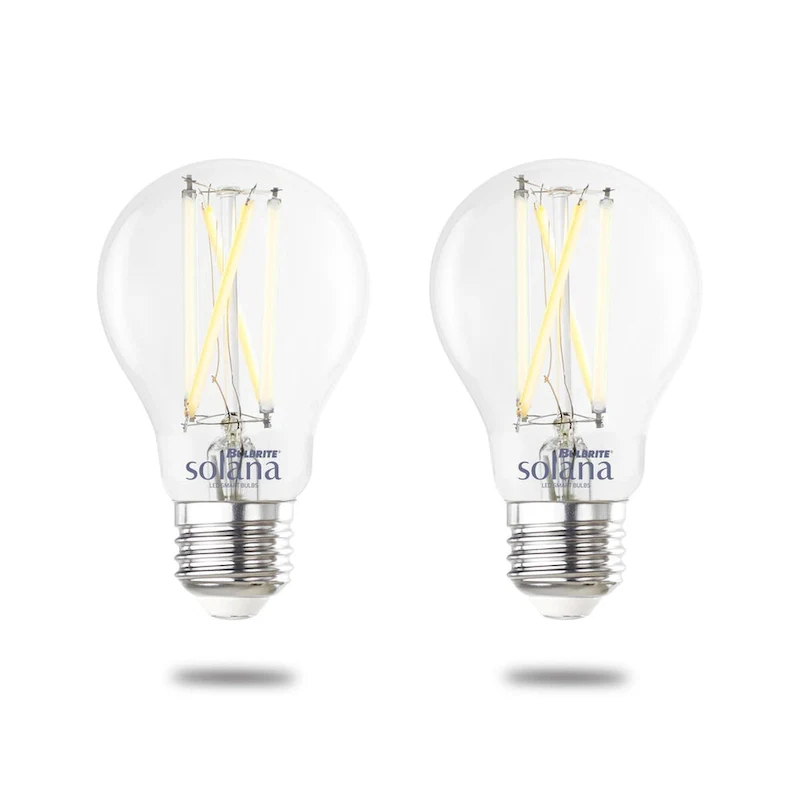Bulbrite Solana Smart LED A19 60W Equivalent Tunable WIFI Light Bulb, Clear, 2PK - 2200K-6500K