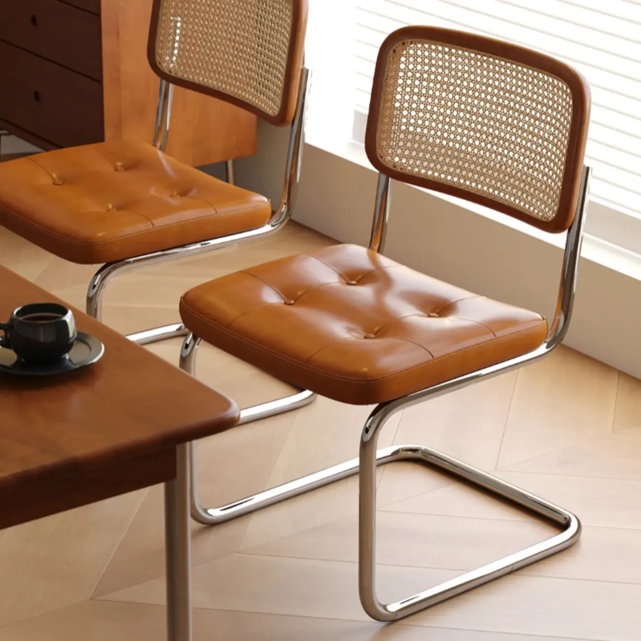 Scandinavian Tufted Leather Armless Dining Chair