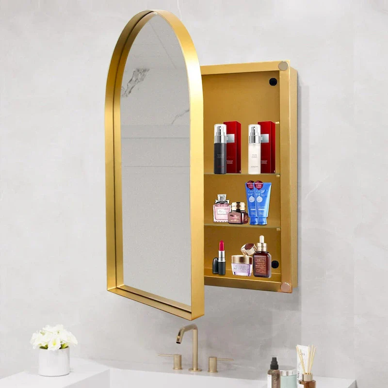 Metal Framed Bathroom Wall Cabinet with Mirror and Adjustable Shelves