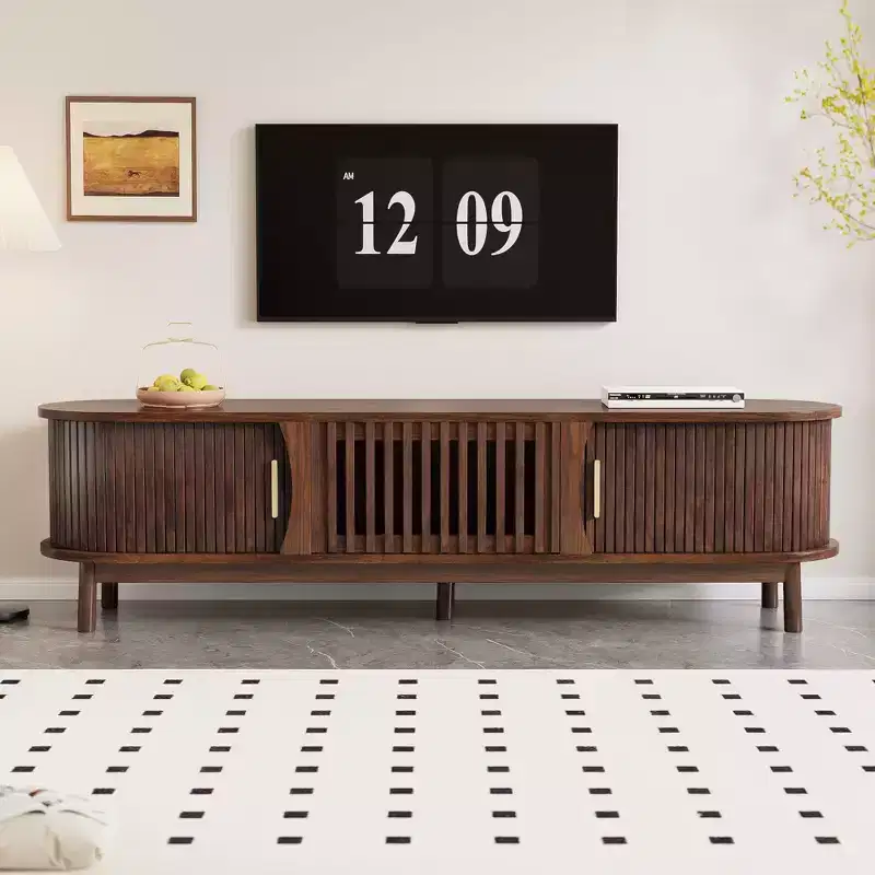 Farmhouse TV Stand for 75 Inches TVs, TV Console Table with Storage Cabinet for Living Room Bedroom