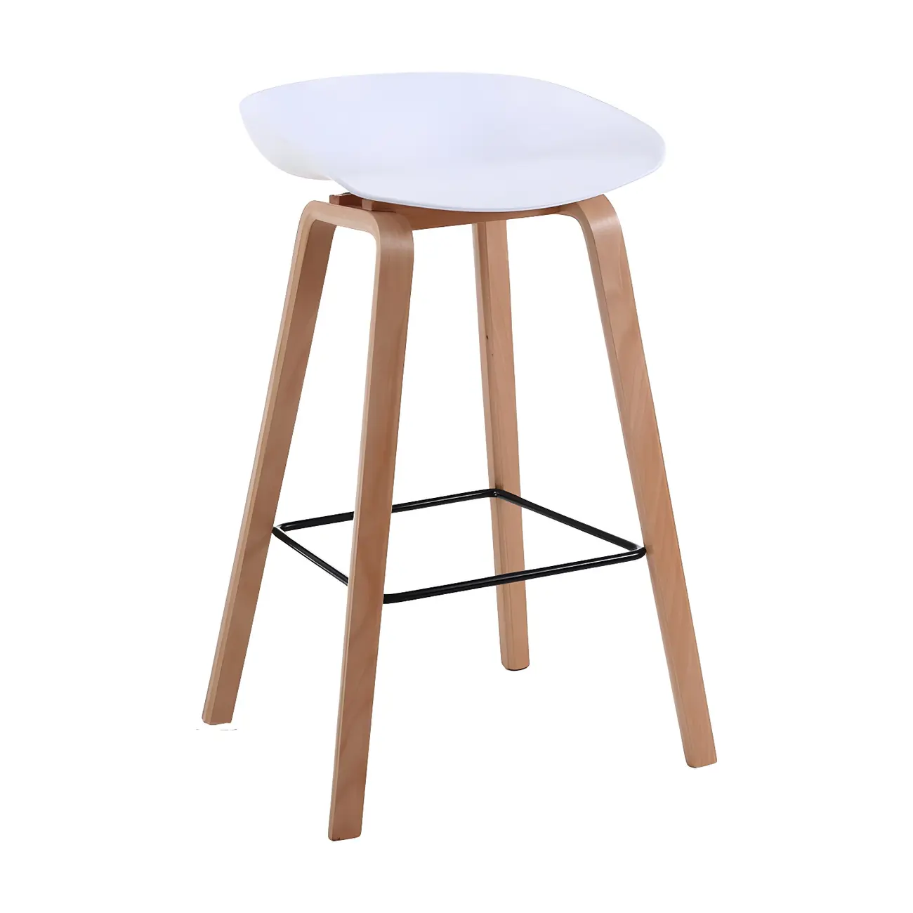 Mid-Century Modern Plastic Bar Stool with Wood Legs