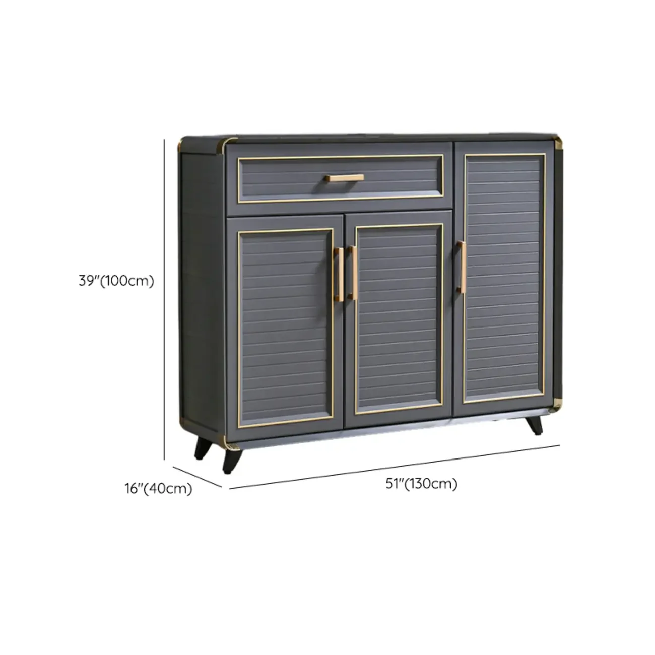 Luxury Grey Metal Entryway Shoe Cabinet with Gold Trim