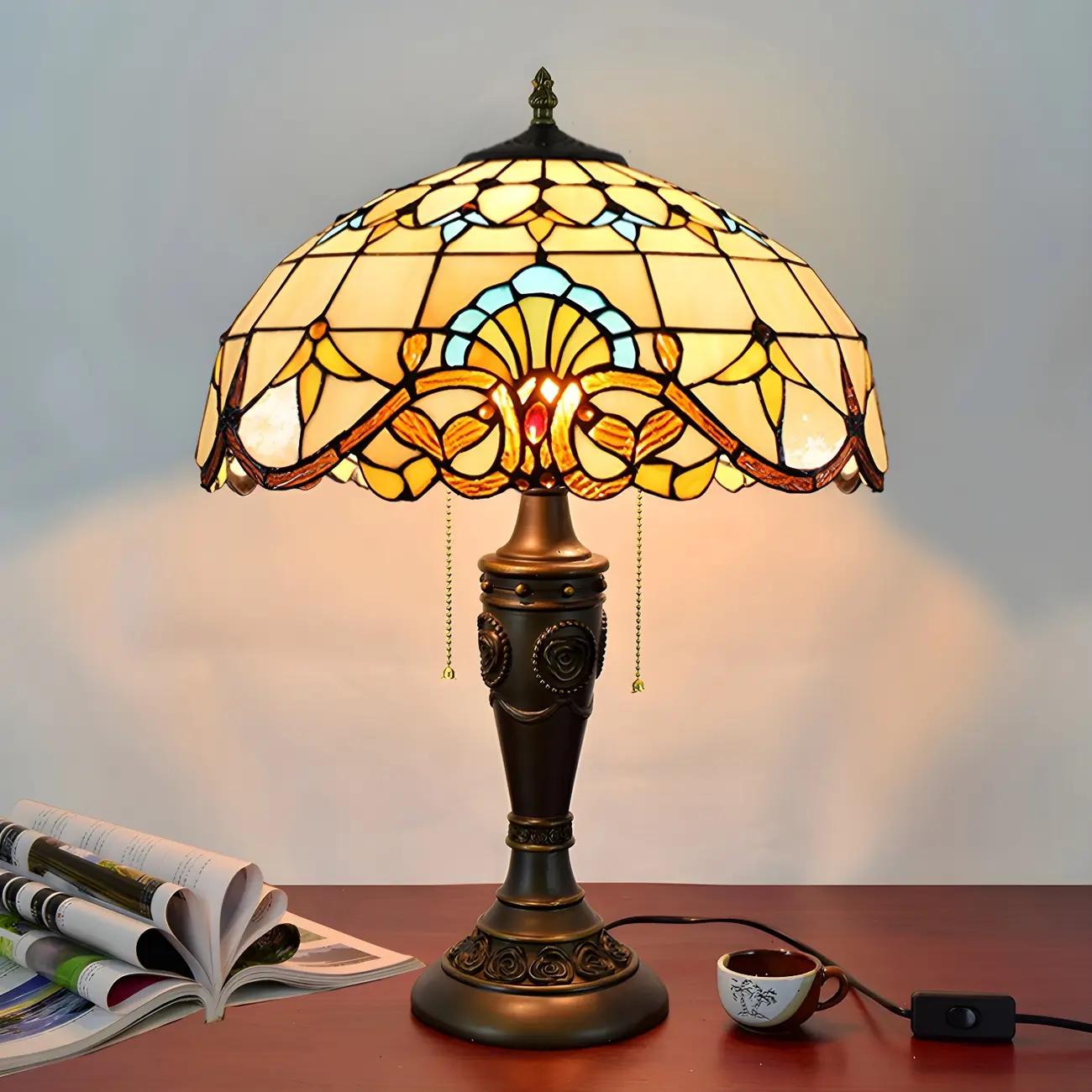 HomeyFad 2-Light Vintage Stainless Glass Dome Table Lamp