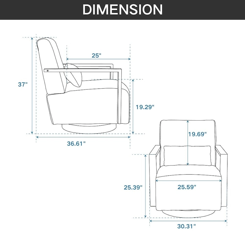30.3W Swivel Modern Upholstered Accent Chair with Solid Wood Armrests