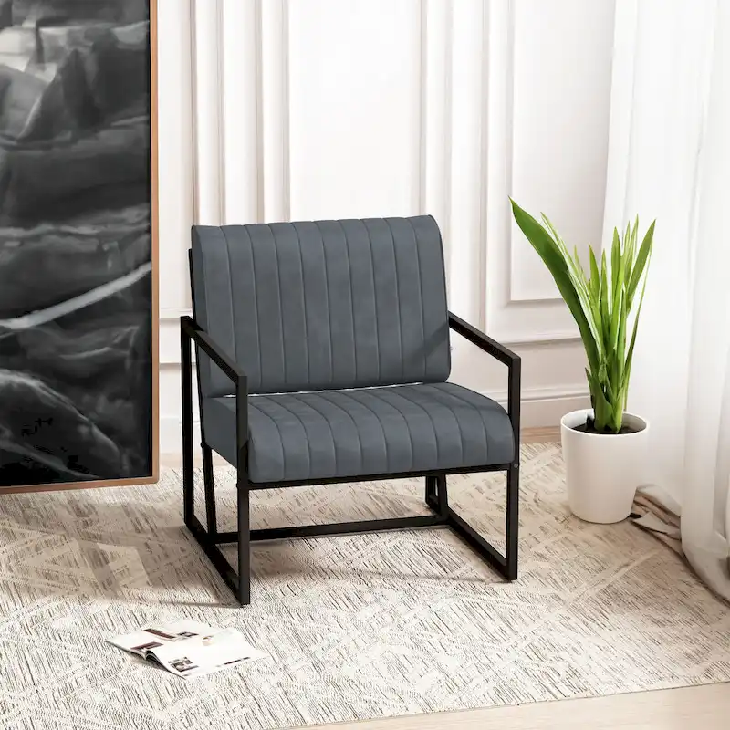 PU Leather Feature Armchair with Thick Padded Backrest