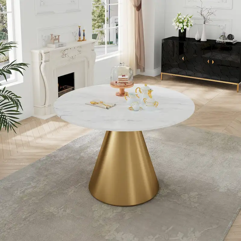 Round Marble Top Metal Dining Table