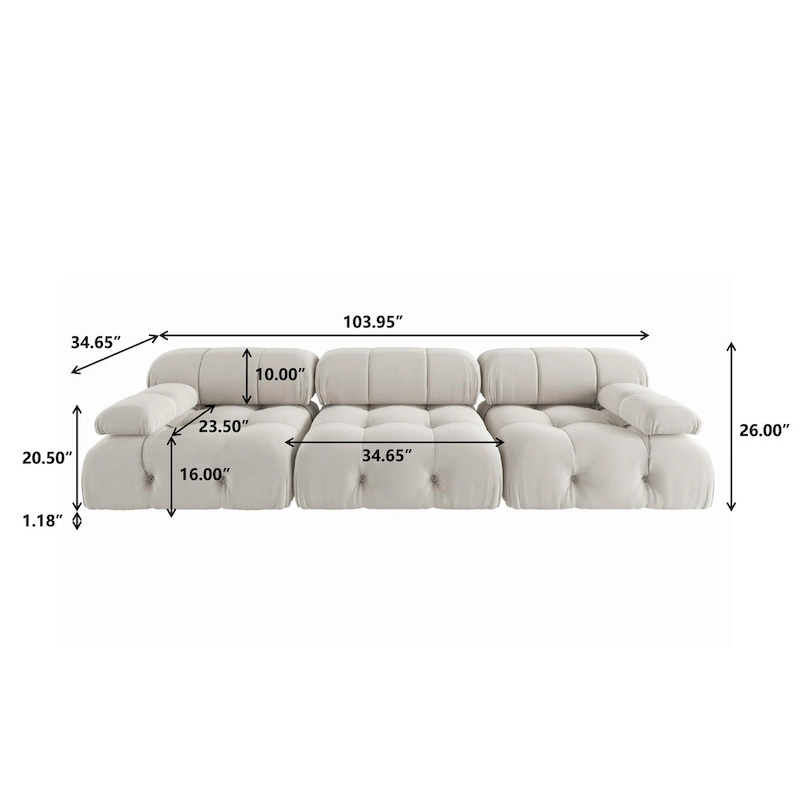 Velvet 3-seater Reversible Modular Sofa