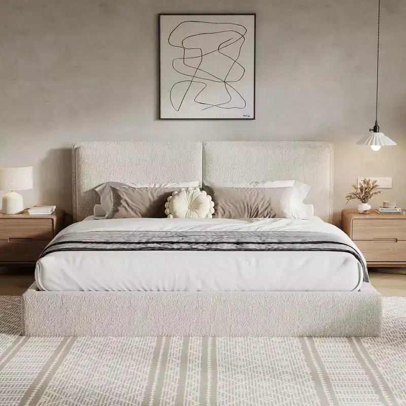 Christopher Knight Home Joanna Modern King Size Rubberwood Boucle Upholstered Bed