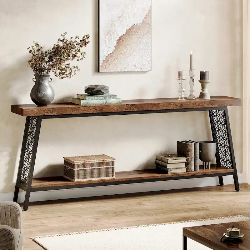 70.9 Console Table, 2-Tier Extra Long Sofa Table, Industrial Entryway Table