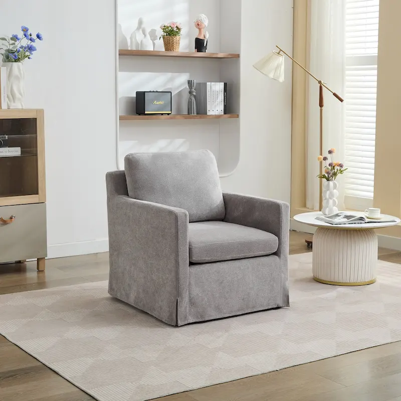 29.92 Chenille Swivel Accent Chair with Removable Cushion