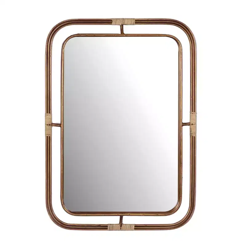 Holli Furniture Metal and Rattan Mirror Brown