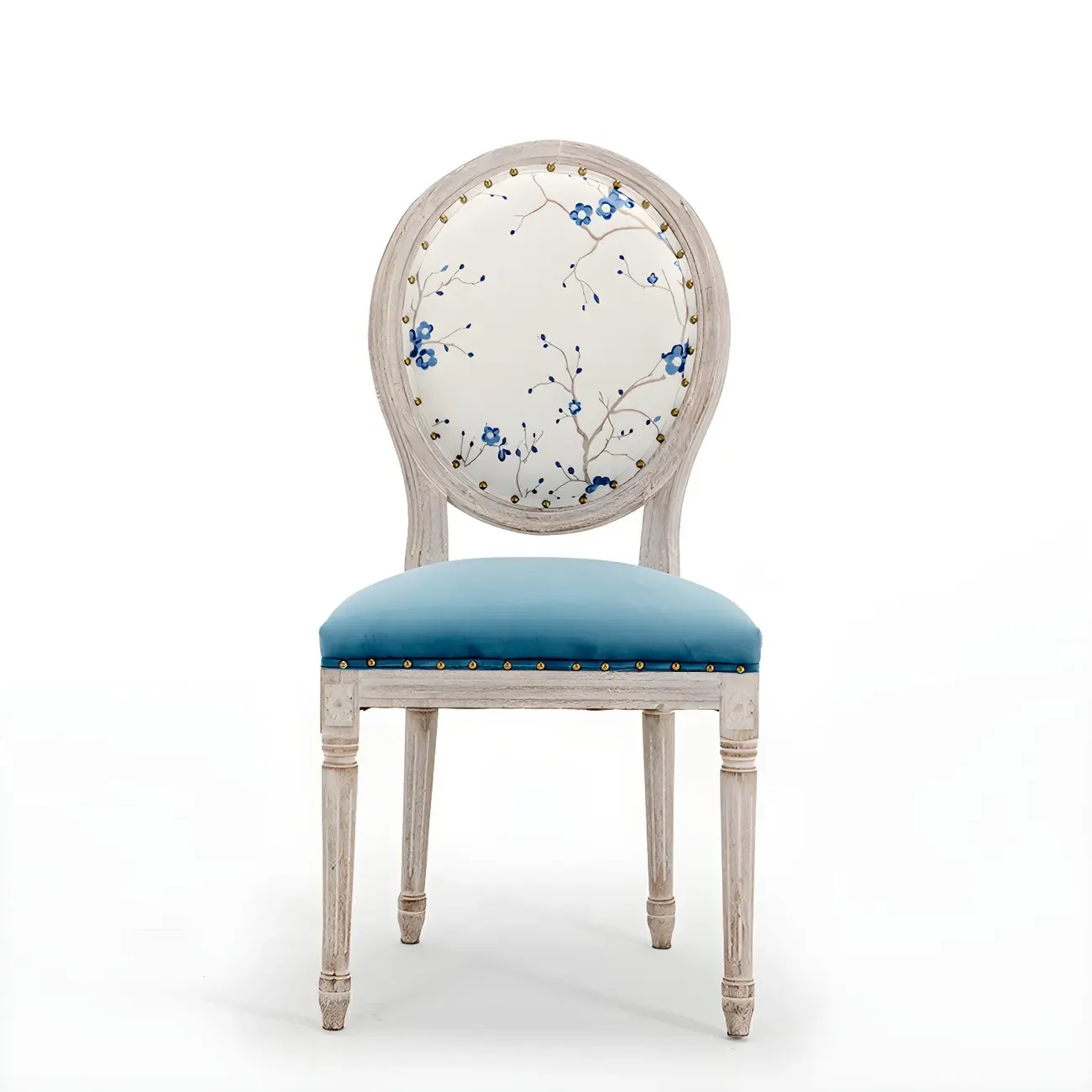 Upholstered King Louis Back Light Wood Dining Chair