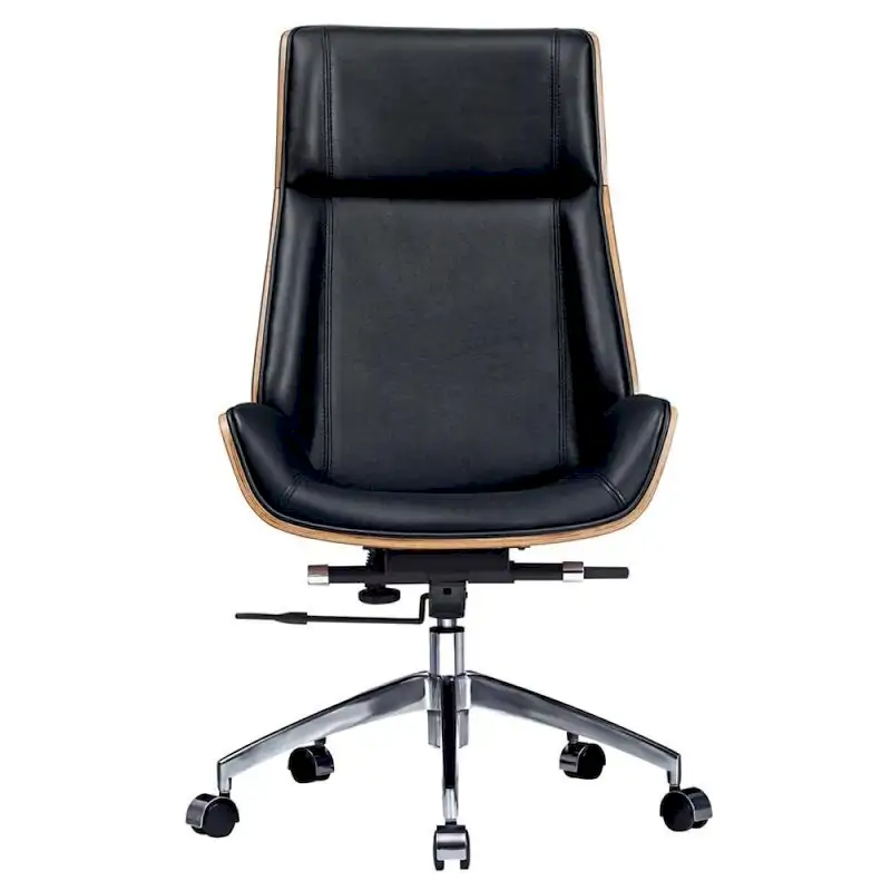 Genuine Leather High Back Executive Office Chair in Solid Walnut Wood