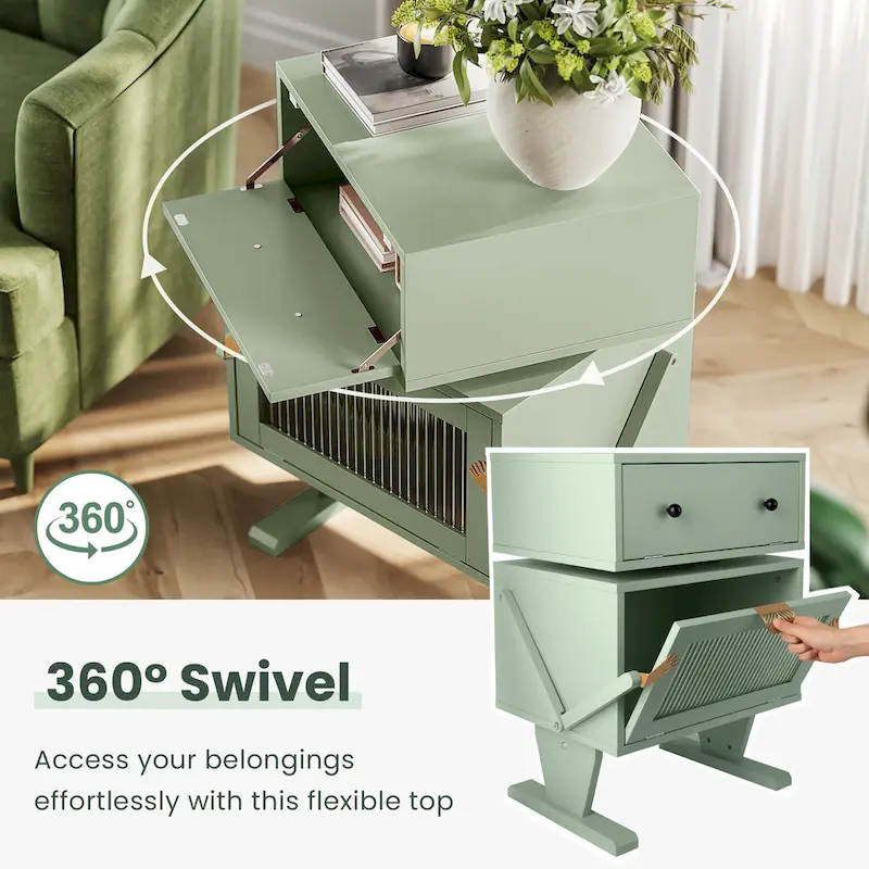 Nightstand with Rotating Drawer and LED Light Strip