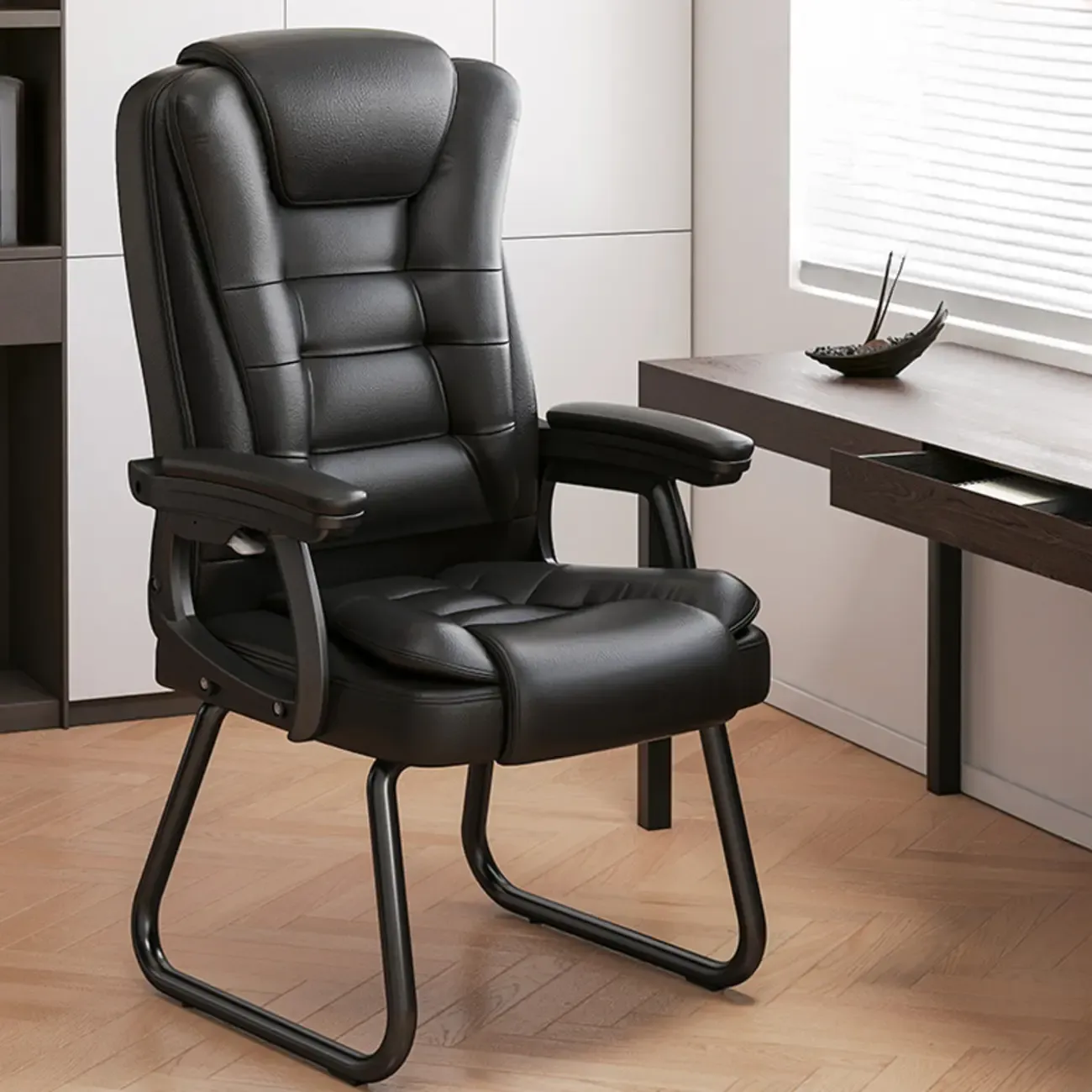 Luxurious Ink Leather Steel Reclining Office Chair