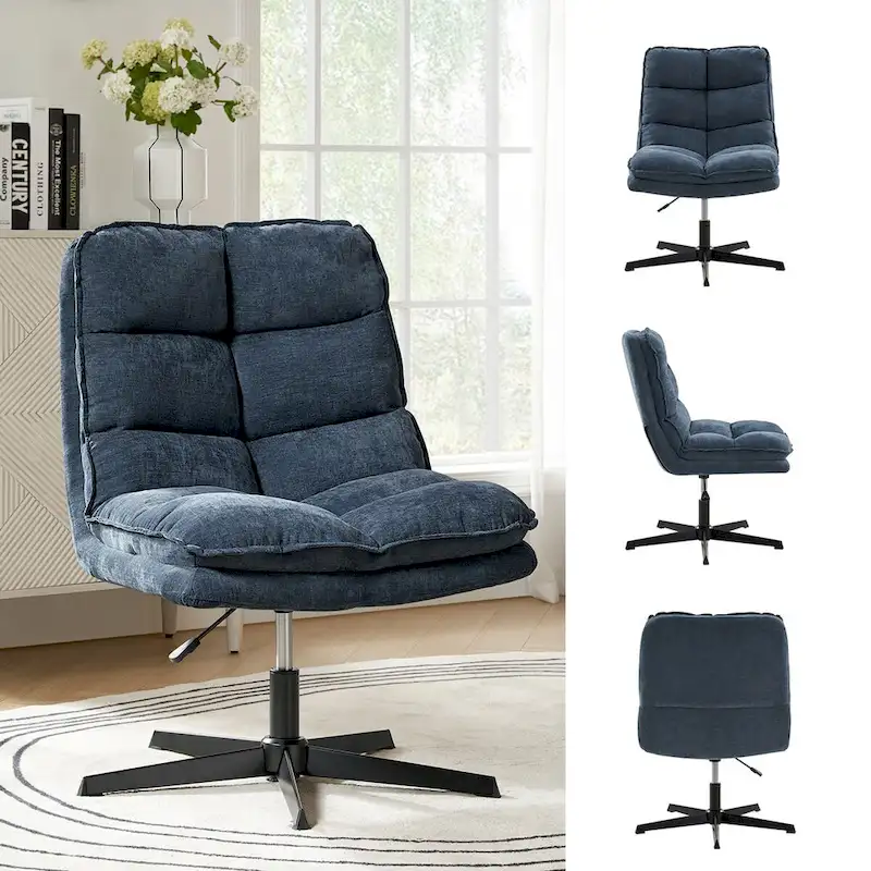 Beige / Mustard / Navy Armless Tufted 360° Swivel Office Chair, Single