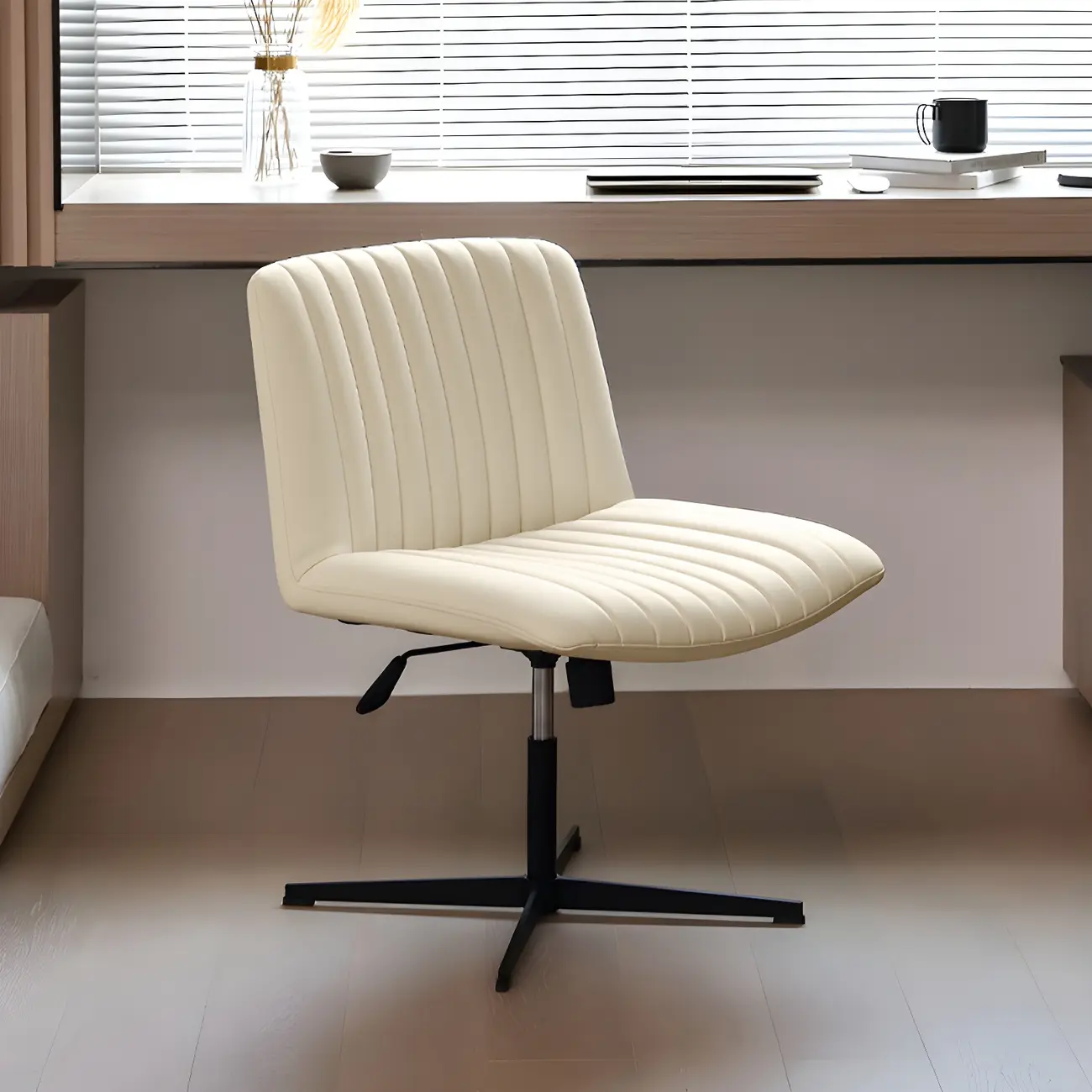 Modern Cream Leather Adjustable Swivel Side Chair
