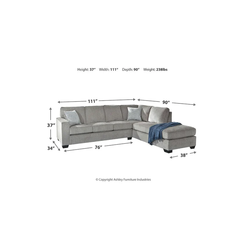 Signature Design by Ashley Altari Gray 2-Piece Sectional with Chaise - 110W x 90D x 37H