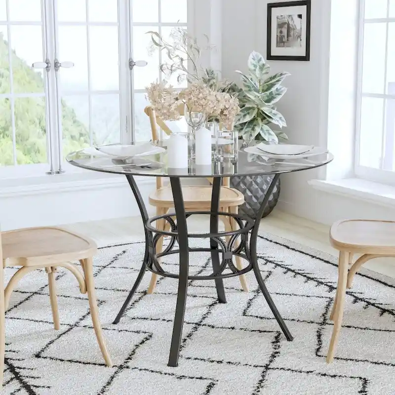 Clear Glass Round Dining Table with Metal Frame 42-inch