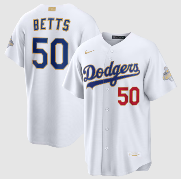 Los Angeles Dodgers Mookie Betts White 2026 Gold Collection Stadium Jersey