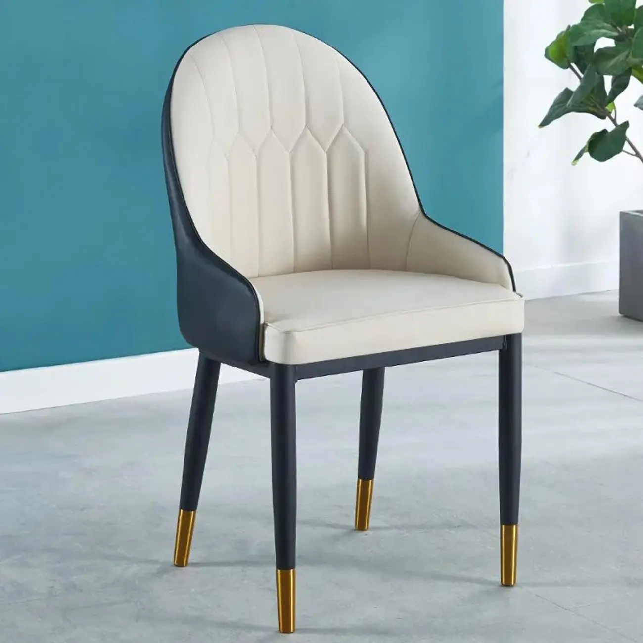 Modern Leather Upholstered Dining Chair with High Back