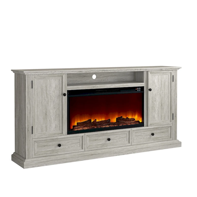 Farmhouse 72 TV Stand with Fireplace - Accommodates up to 75 TV - 73W x 35H x 14D
