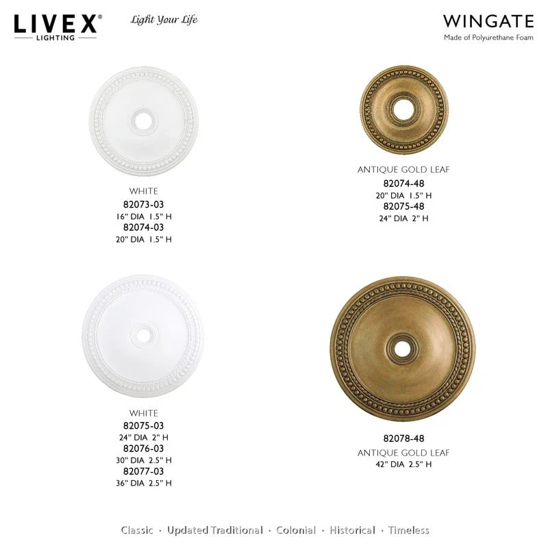 Livex Lighting Wingate White Ceiling Medallion, 82073, 82075, 82076, 82077