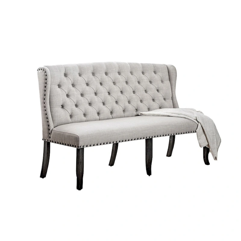 Stylish Long bench with tufted back, ivory