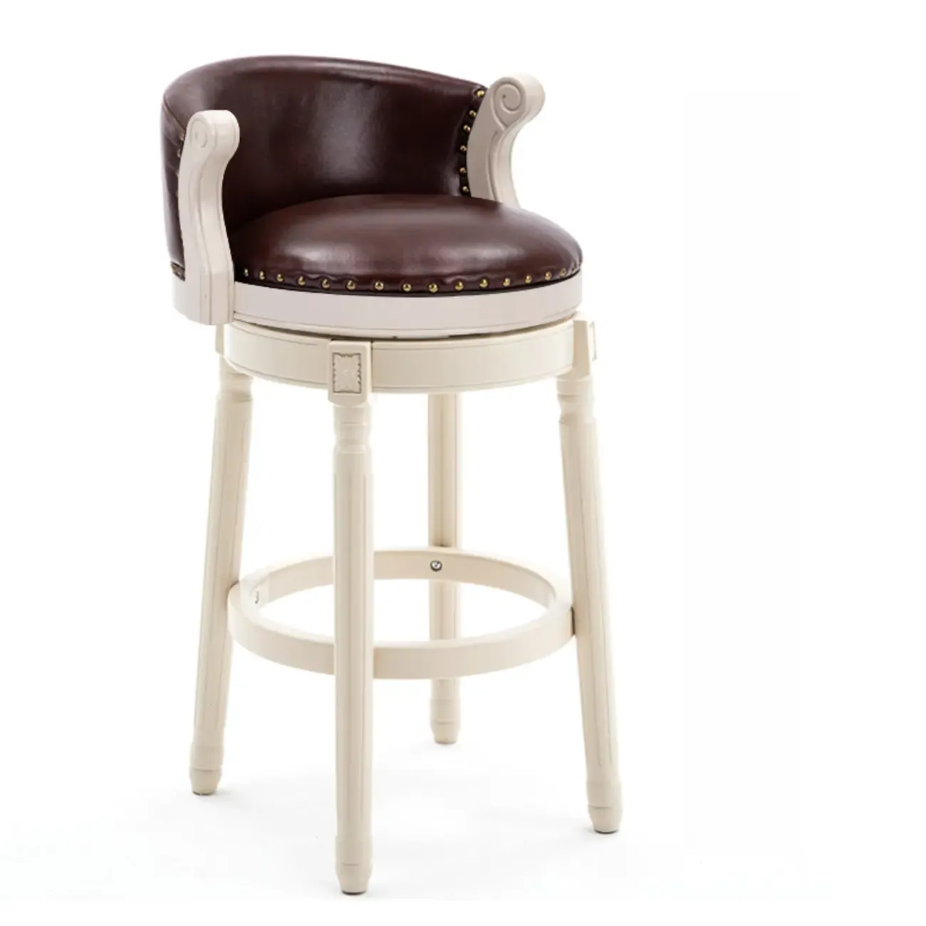 Solid Wood Leather Swivel Counter Stools with Backs