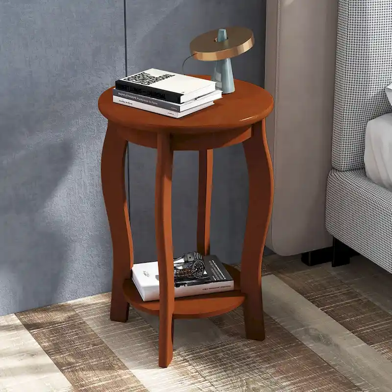 2-Tier Round End Table Set of 2 Narrow Sofa Side Nightstand