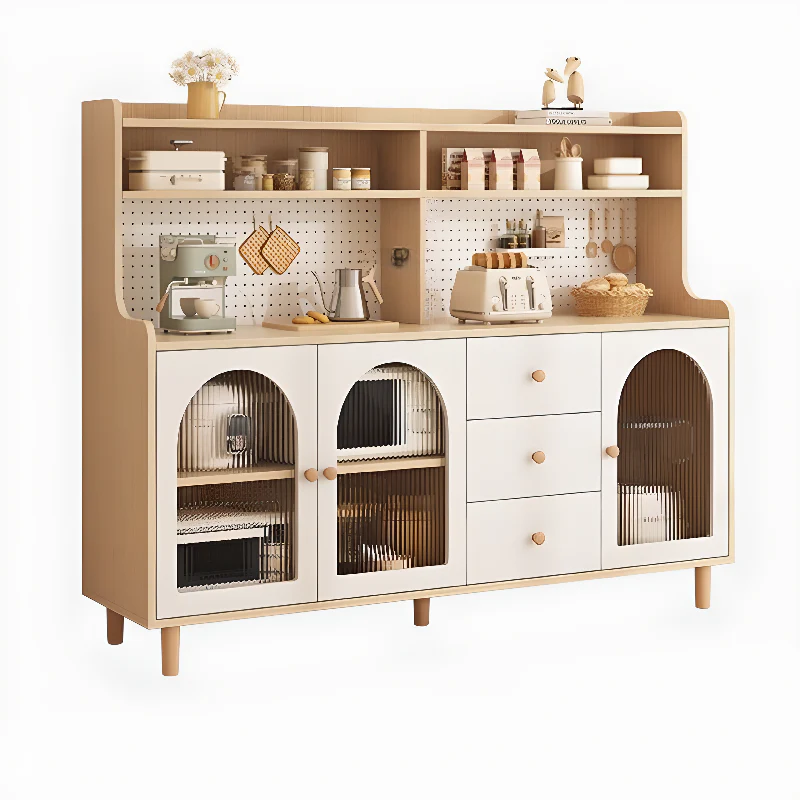 Kitchen Natural Wood Open Shelving 3-Drawer Sideboard