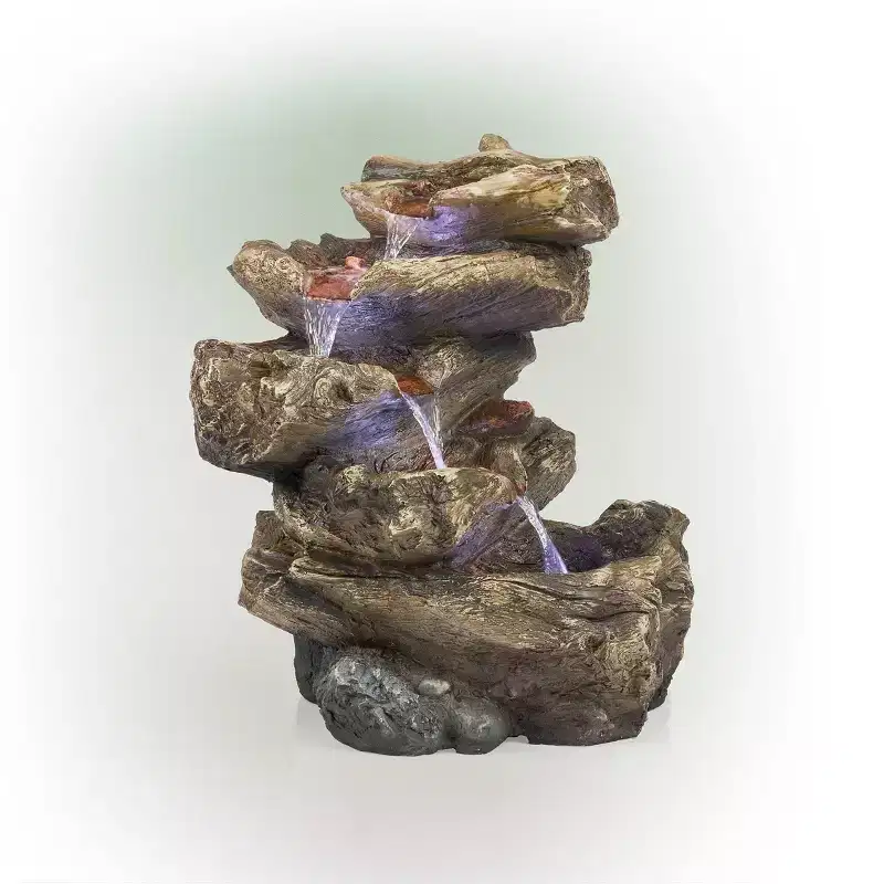 22" Rainforest Five Tier Resin Fountain with LED Lights Gray - Alpine Corporation: Indoor/Outdoor Waterfall, Weatherproof