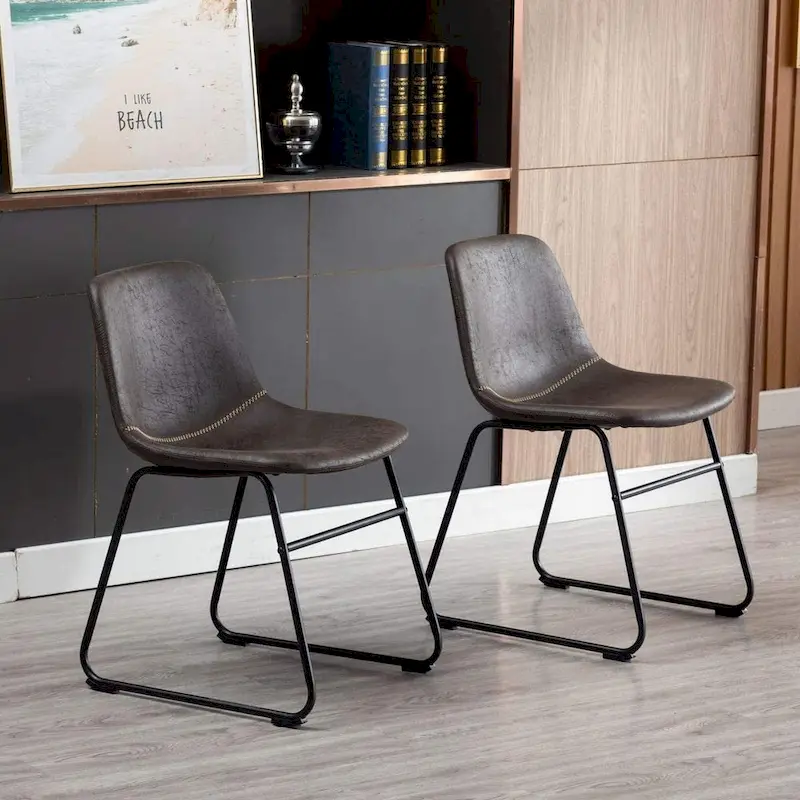 Modern Faux Leather Dining Chairs with Metal Frame (Set of 2) - 24 H x 14.5 W x 20.8 D