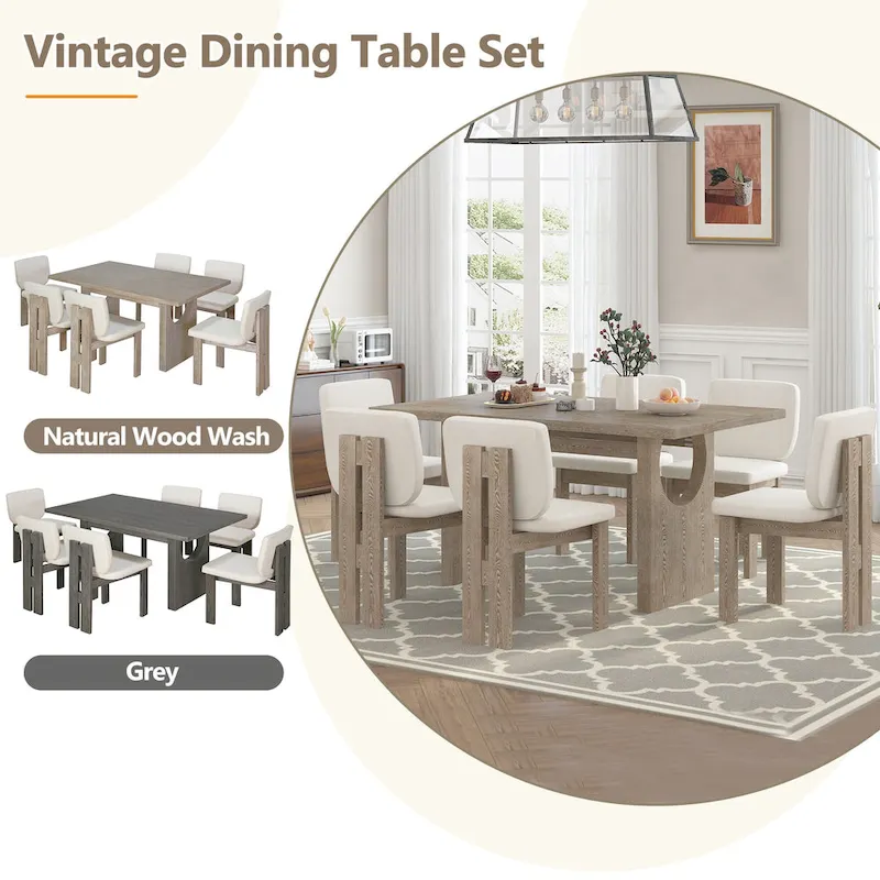 7-Piece Transitional Wooden Dining Set with Rectangular Table & 6 Chairs