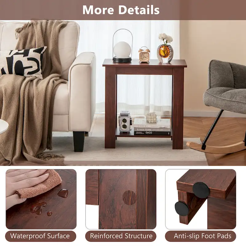 Gymax 2 PCS 2-Tier End Table Modern Sofa Bedside Compact Nightstand w/