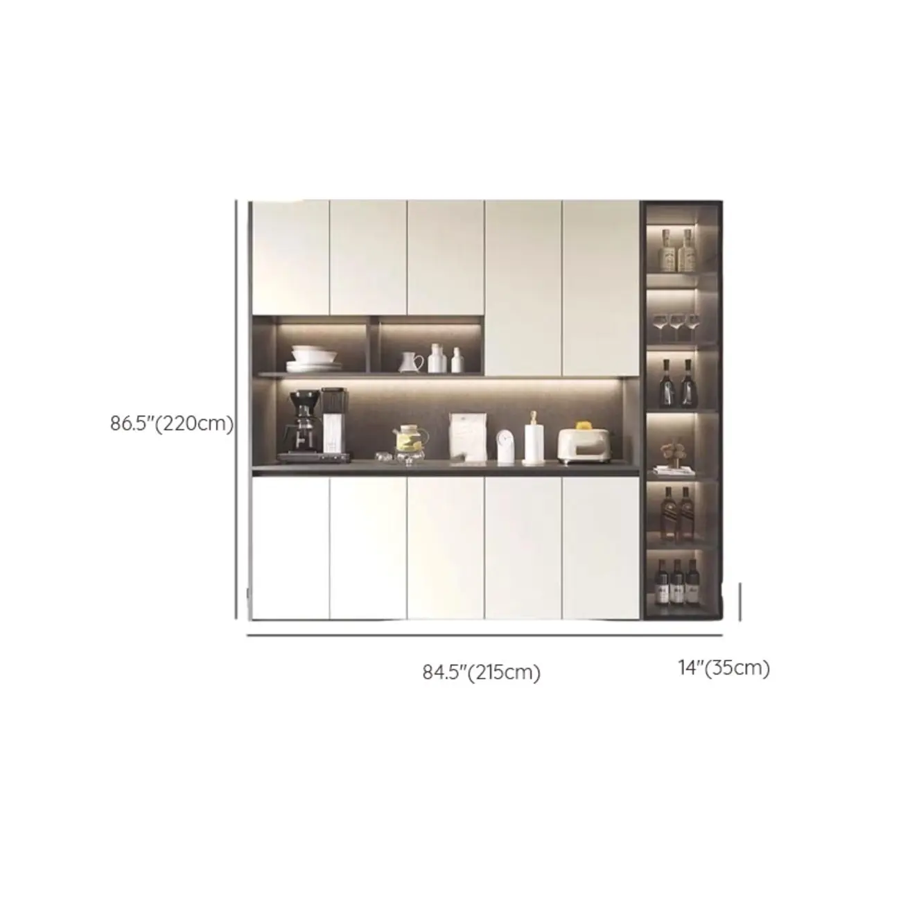 White Rectangular Multi-Shelves Glass Wood Wine Cabinet