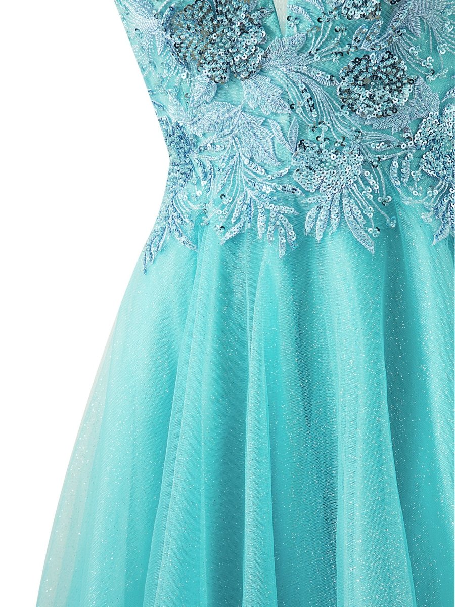 A-line Short Spaghetti Strap Glitter Tulle Homecoming Dress