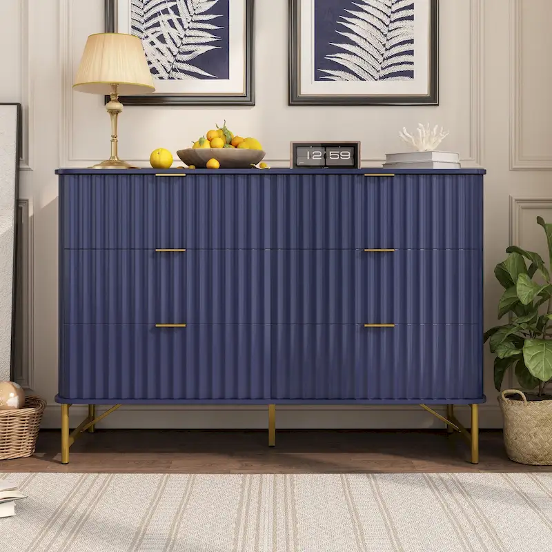 6-Drawer Accent Chest with Gold Handles & Metal Legs – White / Green / Black / Blue, Modern Style