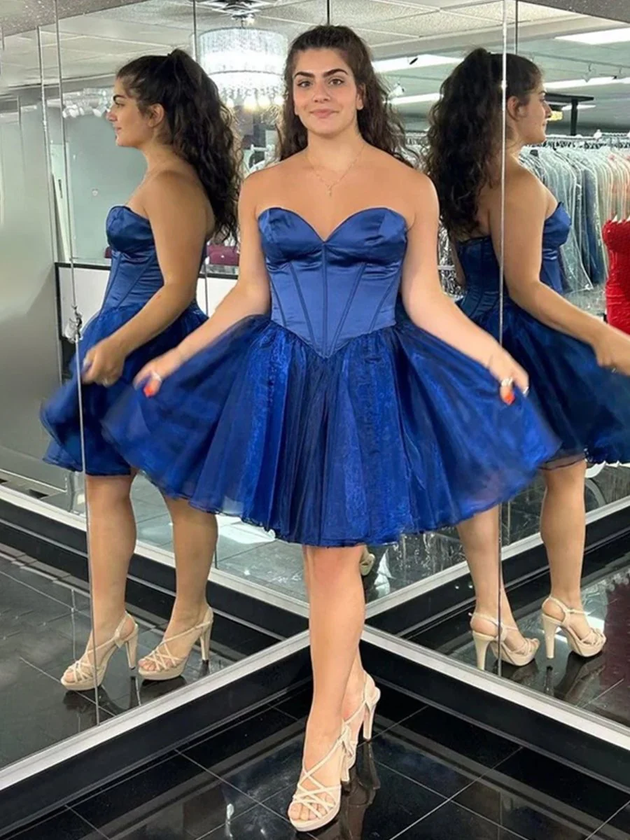 Navy Blue - A-line Sweetheart Satin Short Homecoming Dresses