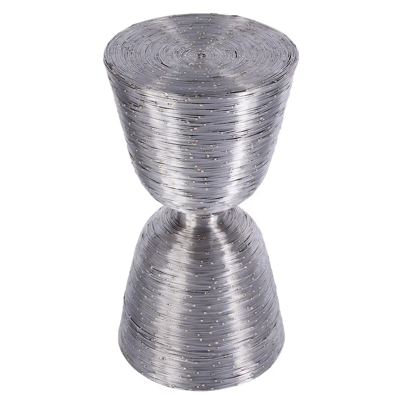 Wire-Wrapped Drum Side Table - Polished Silver