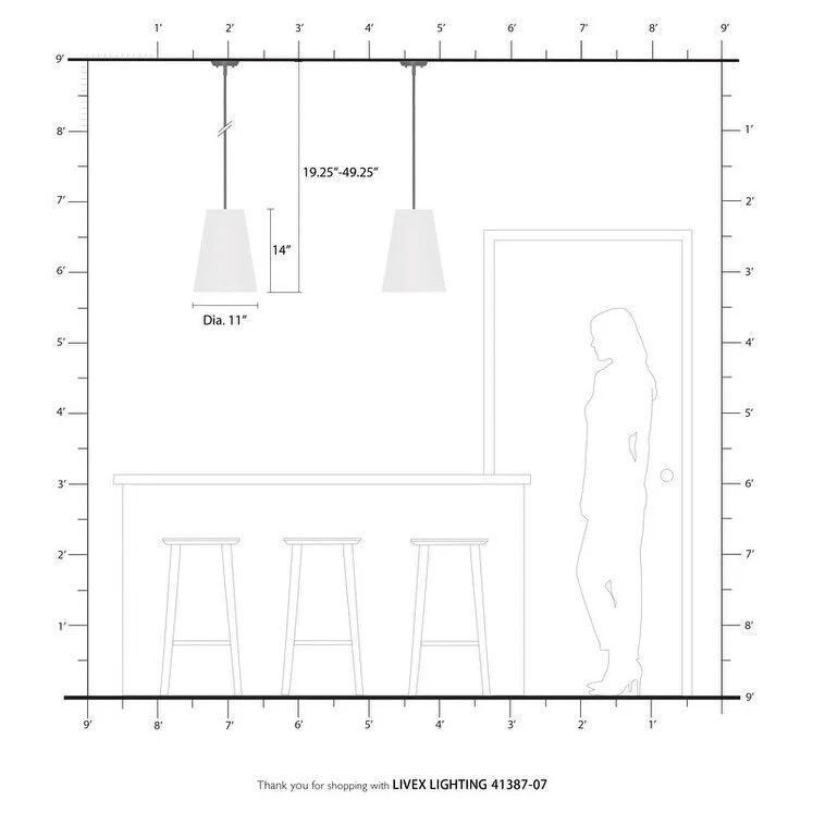 Livex Lighting 1 Light Bronze Pendant, 41387-07 - 11  Dia x 19.25  - 49.25  Adj. H